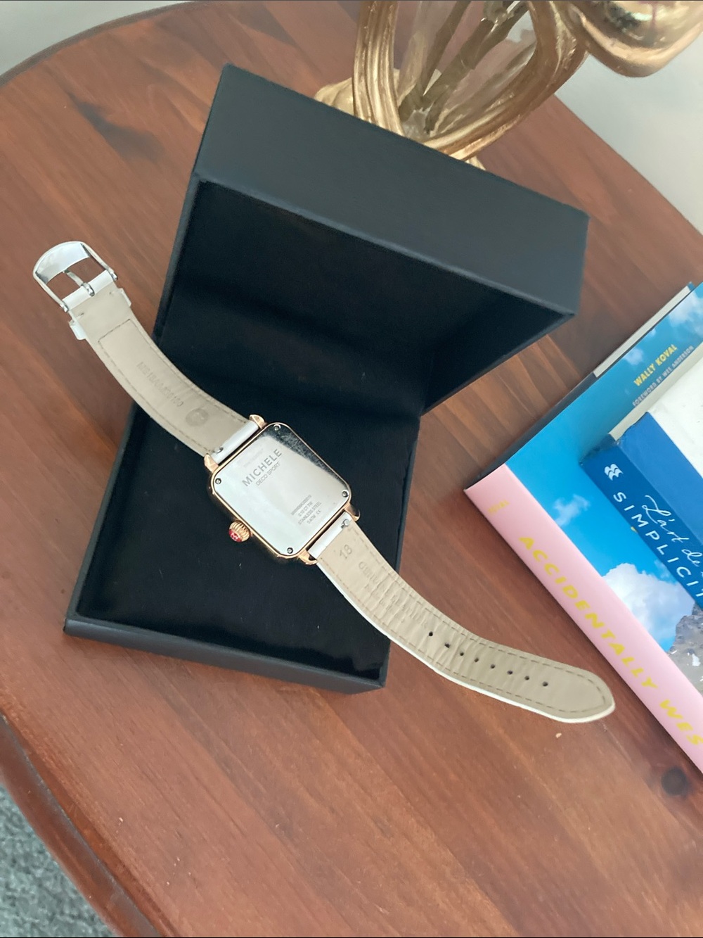 Michele Rose Gold Square Watch with White Strap and Pink Accents - Picture 12 of 15
